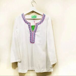 Embroidered linen cotton tropical top beach wear